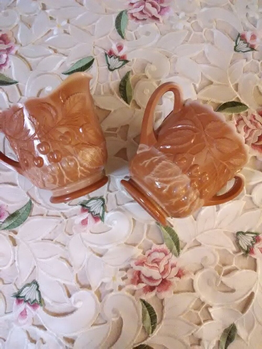 Vintage Fenton creamer sugar slag glass excellent